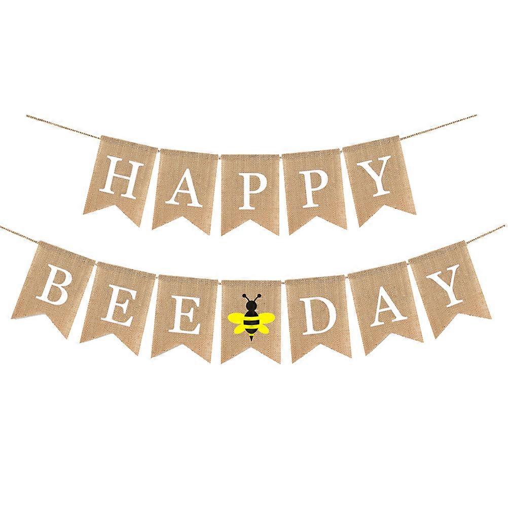 Fabric Bunting Banner Burlap Swallowtail Shaped Pull Flag Garland For Bee Themed Birthday Party 1Set
