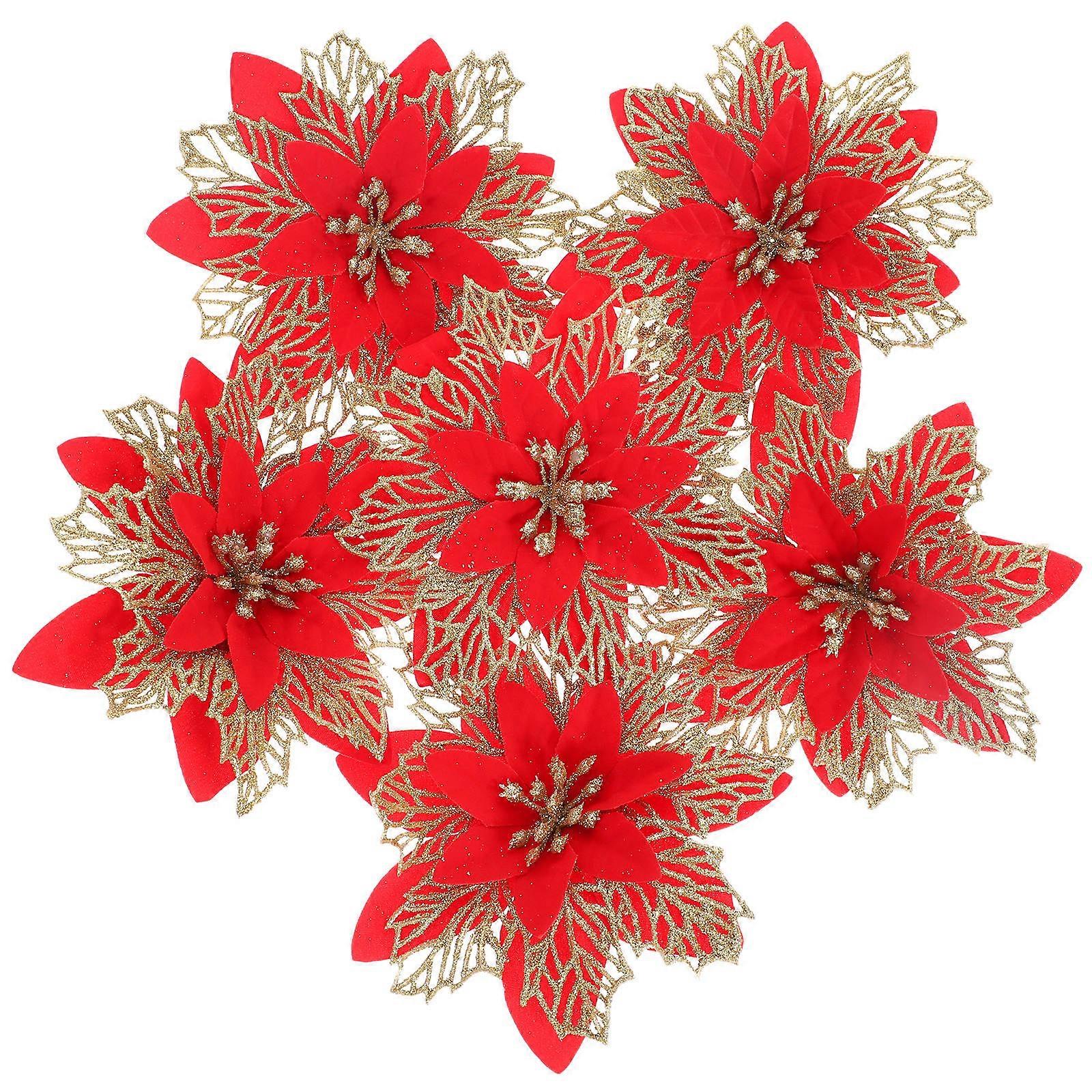 Christmas Simulation Flower Plastic Xmas Decorations For Tree 6Pcs