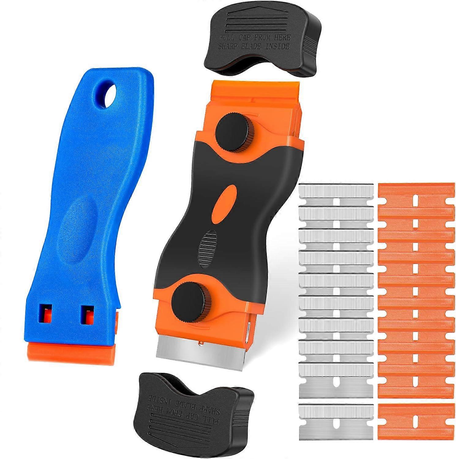 Cleaning Scraper Tool Set - Double Head Scraper & Plastic Scraper with 20 Replacement Blades for Ceramic, Glass & Car Film