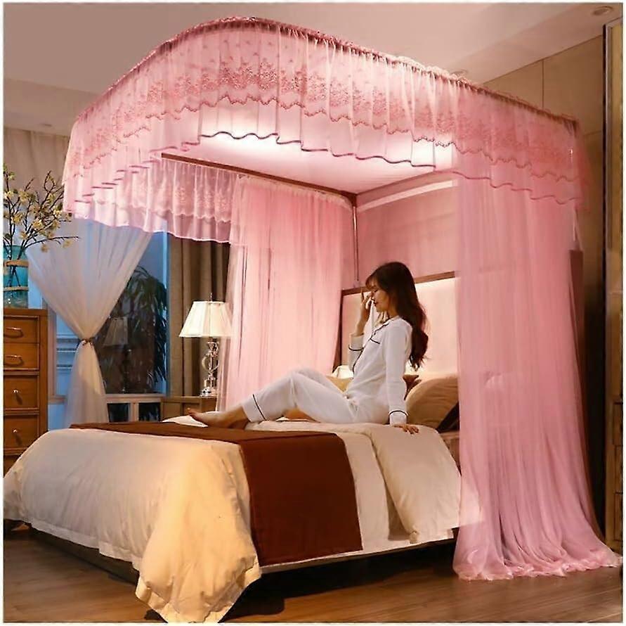 European luxury bed canopy mosquito net with Ushaped holder (Green1, 180x200cm)