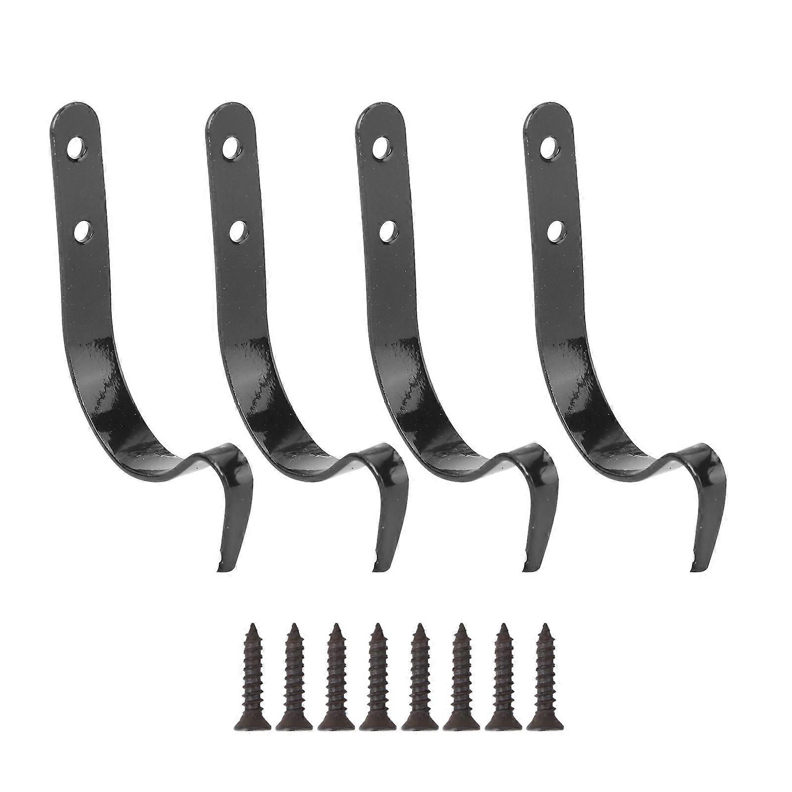 Heavy Duty J Hooks Metal Hanger for Hats Clothes Props with Screws Black 4Pcs