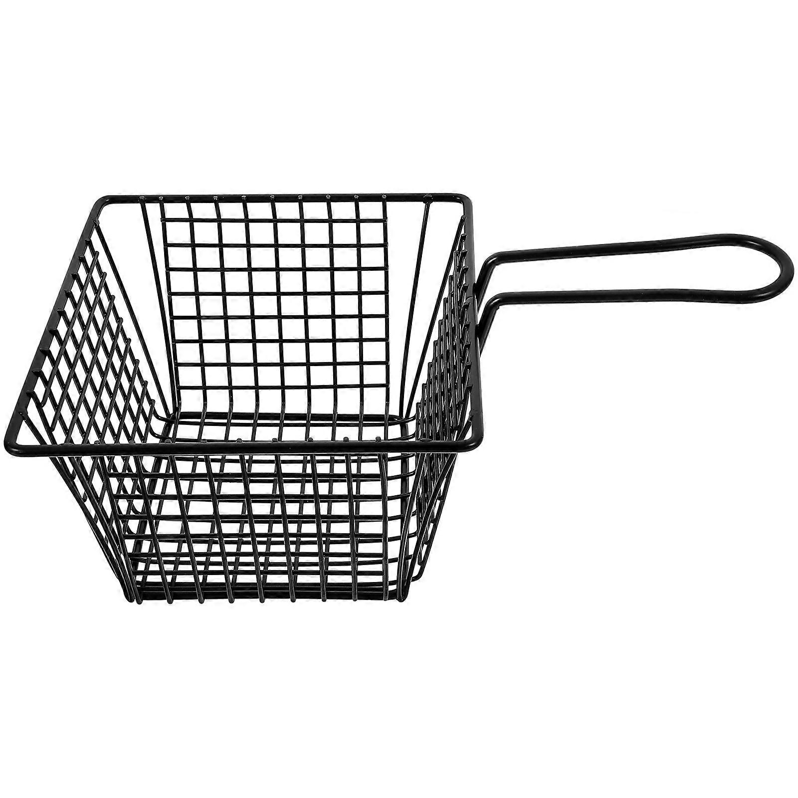 Stainless Steel Deep Fryer Basket for Kitchen Use Black Rectangular Mesh