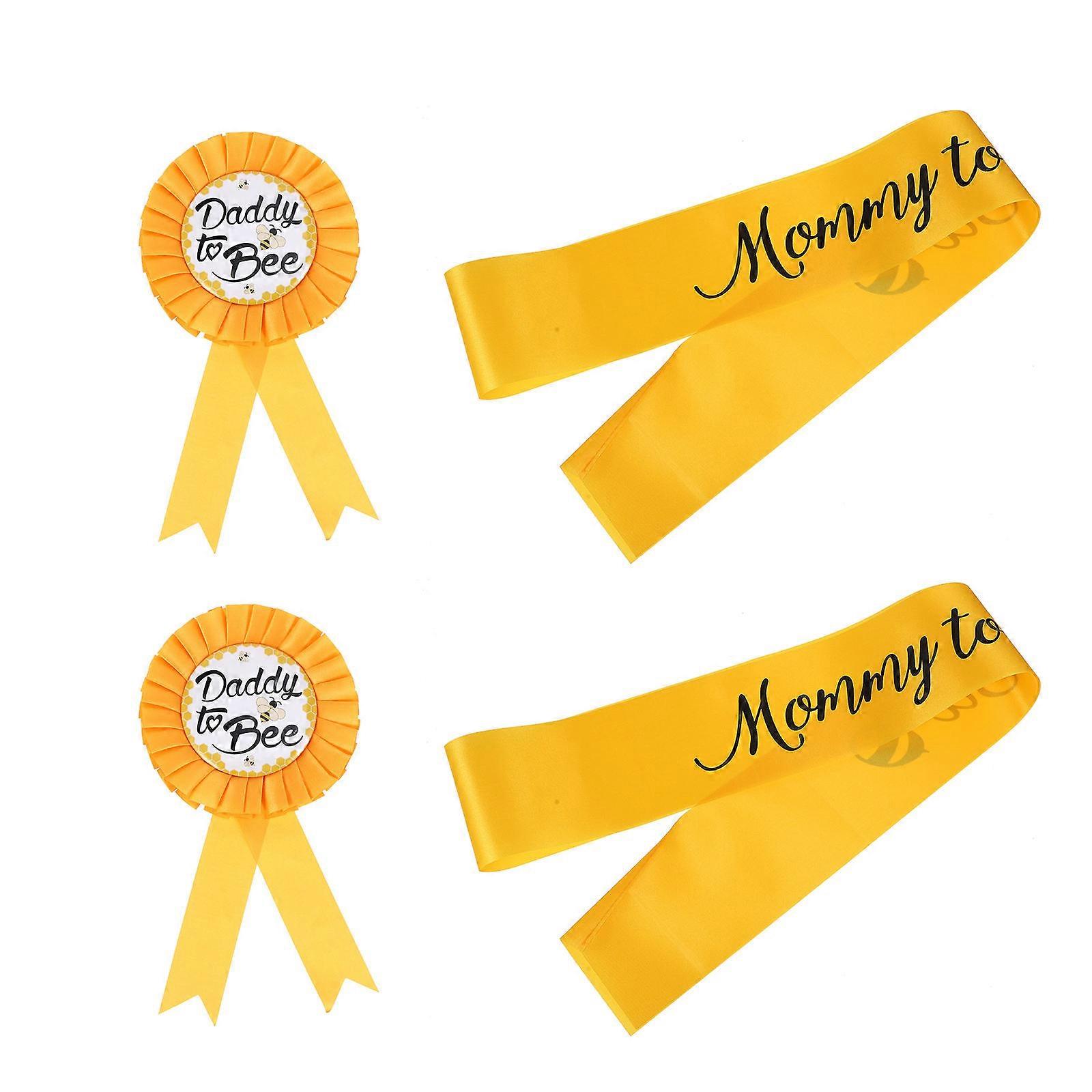 Bee Theme Sash Yellow 2Sets Satin Fabric with Festive Brightness for Party Badge Corsage