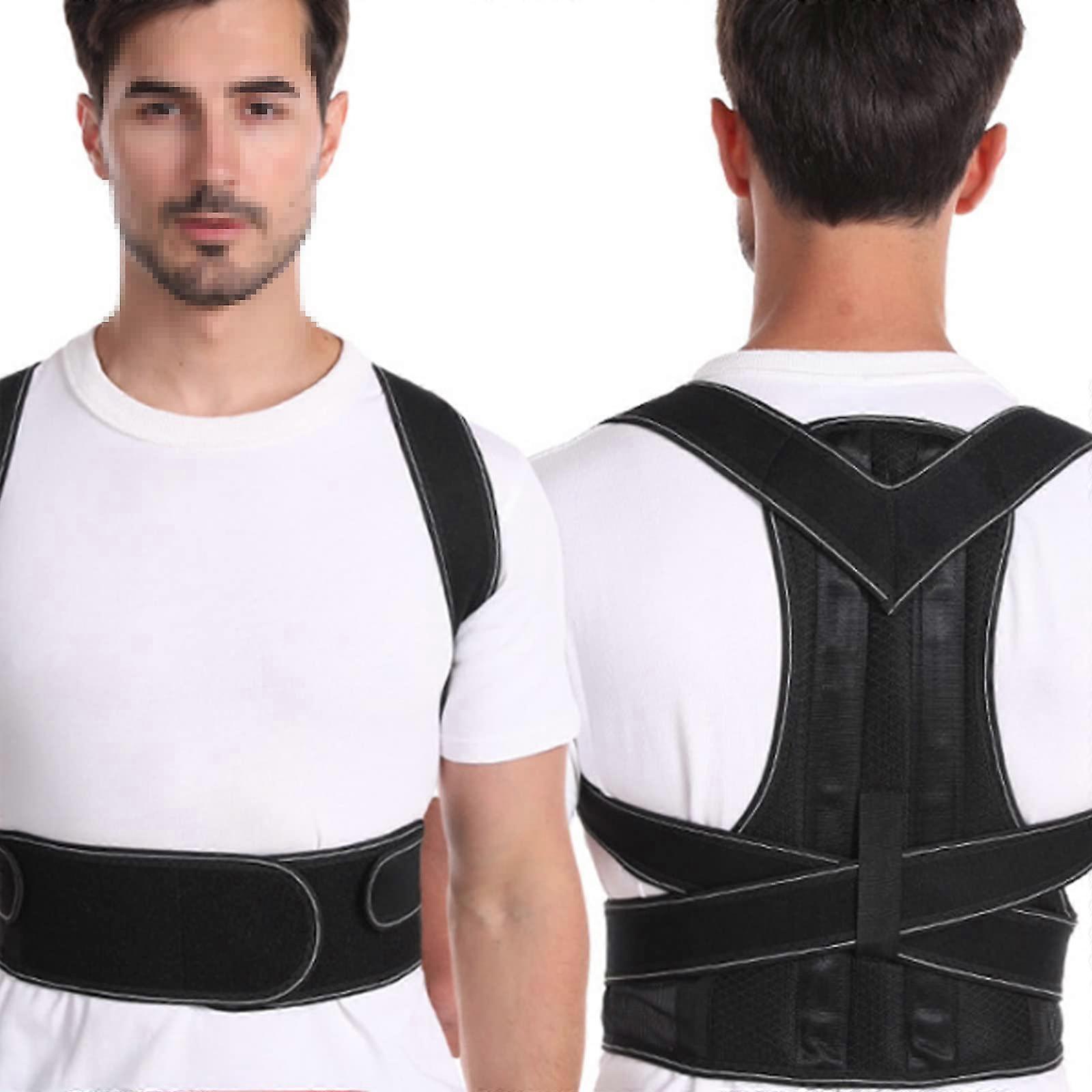 Posture correction belt with white trim, Adjustable shoulderwaist corrector, Adjustable black posture correction belt made of nylon for adults