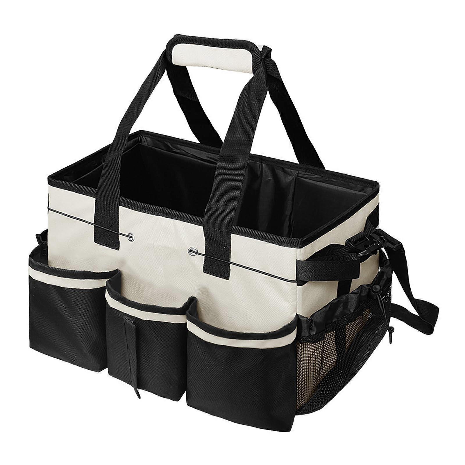 Innovative storage bag for cleaning tools with adjustable straps for hand or crossbody carry, milky.