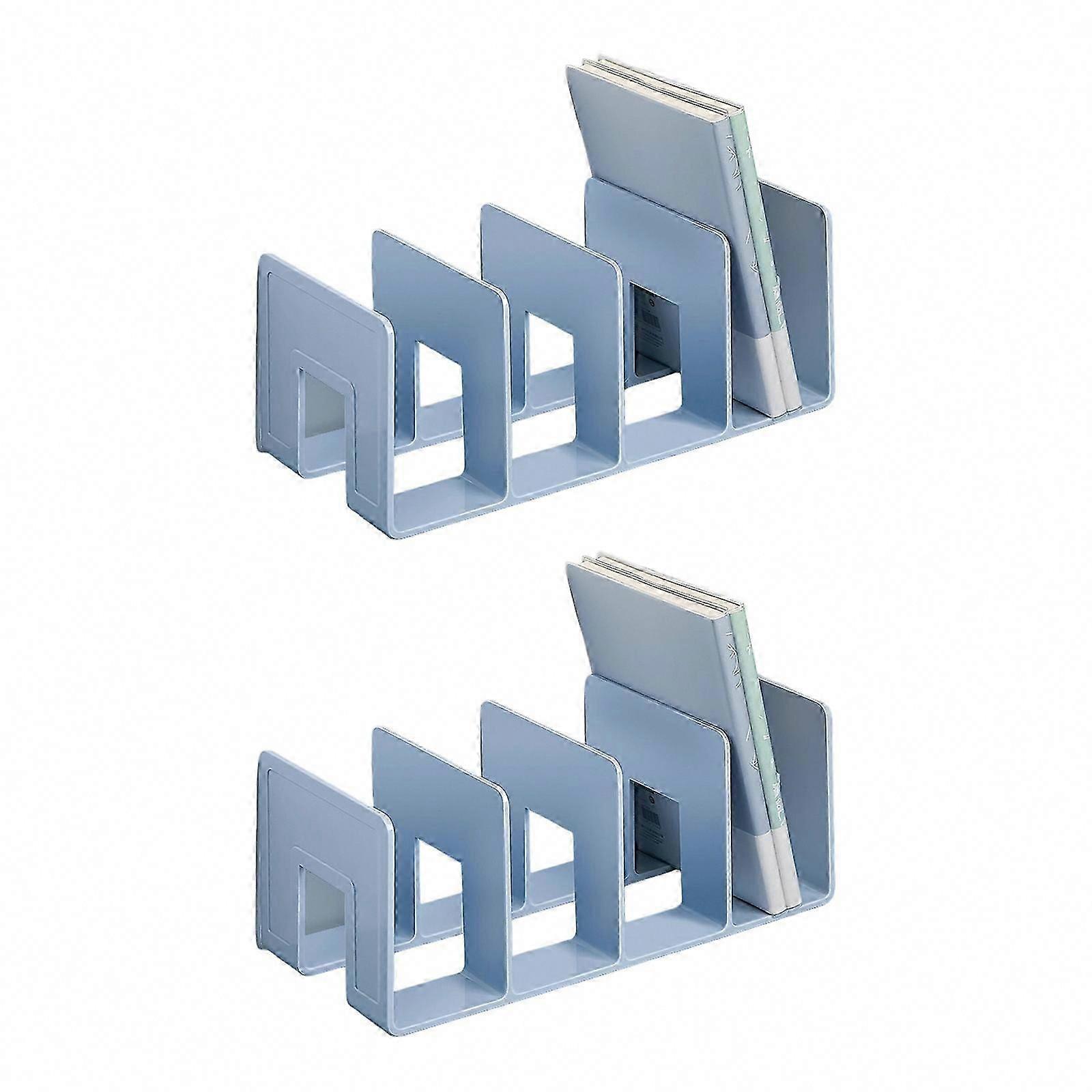 2Pcs Desk Bookend Acrylic Book End 4 Section Book Organizers Stand Magazine Stand Space Saving Shelf Bookend 32x14x13cm White