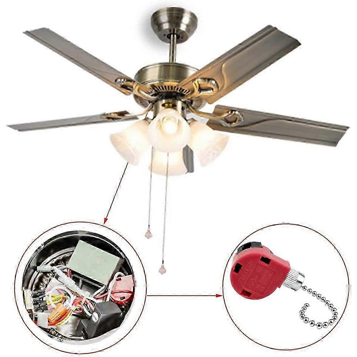 3PC Ceiling Fan Switch 3 Speed 4 Wire ZE-268S6 Fan Pull Chain Switch Replacement Speed Control Swit