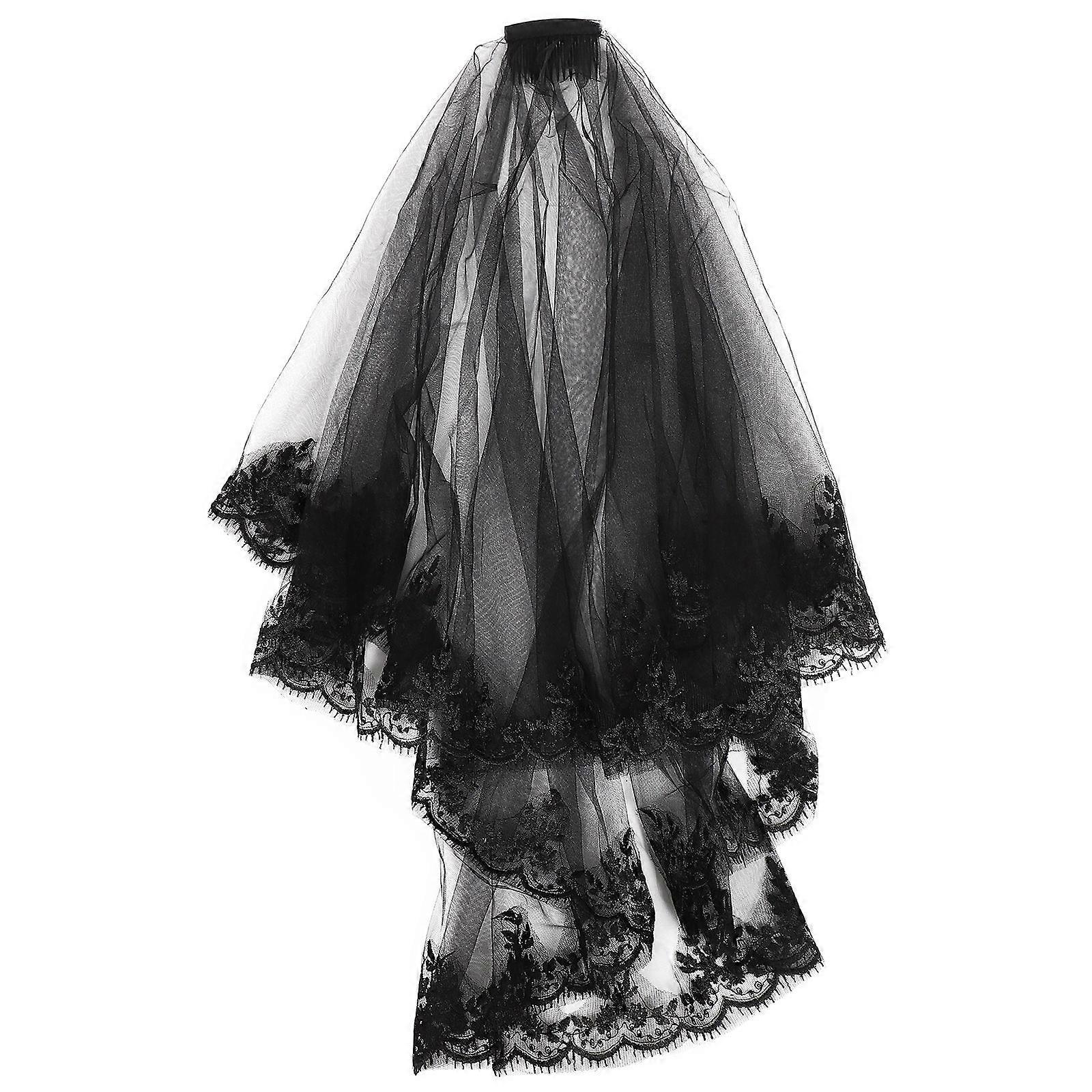Elegant Double Layer Wedding Veil For Brides Suitable For Cosplay And Theaters In Black Color 1Pack