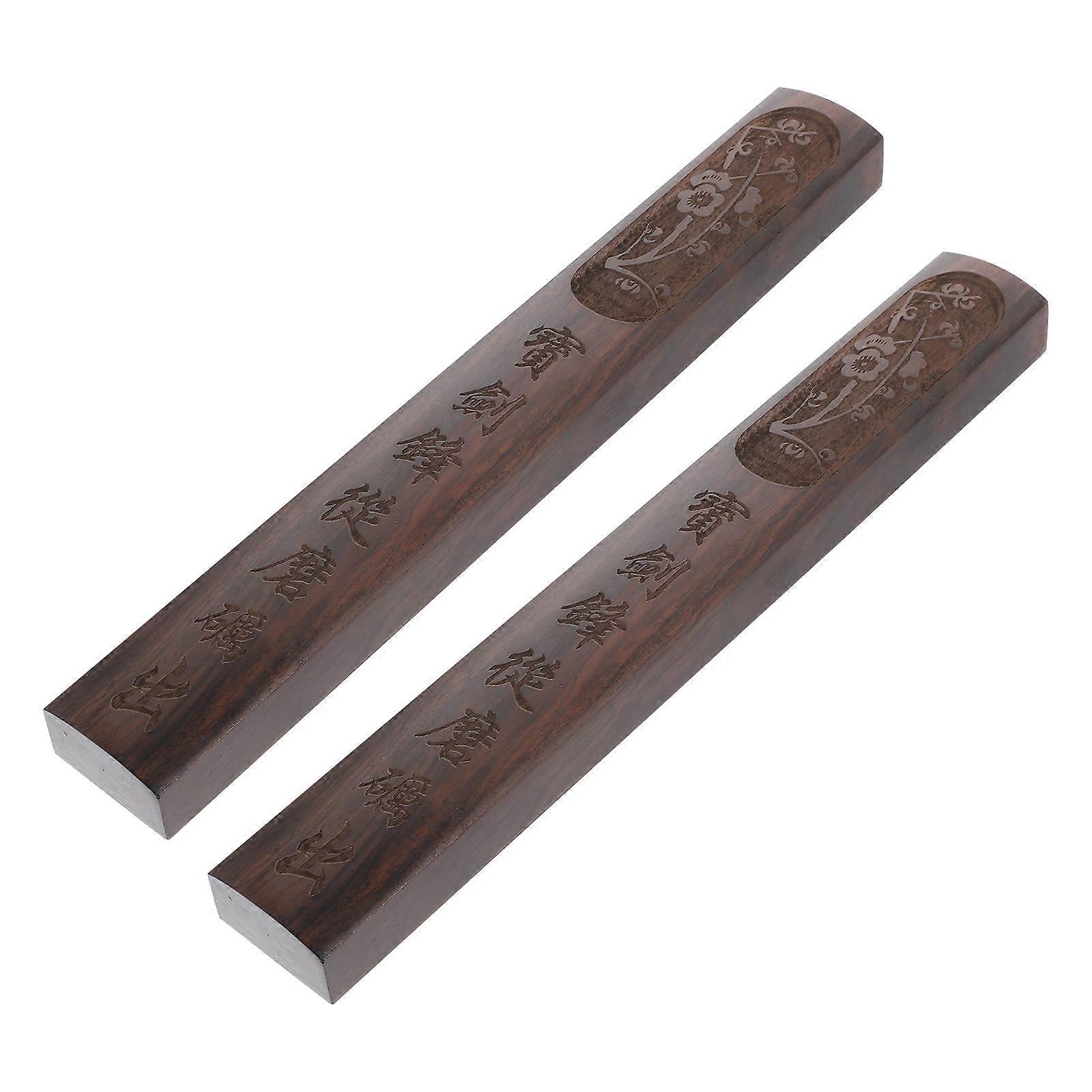 Calligraphy Paperweight Wooden Pressing on The Paper Blocks 1Pair Brown