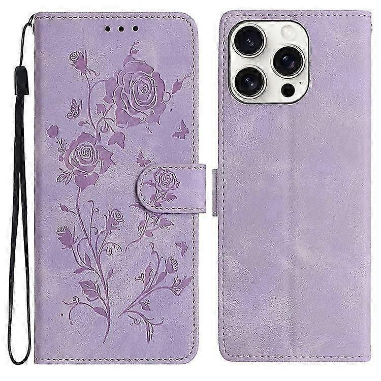 Compatible For iPhone 16 Pro Max Wallet Case Rose Pattern Imprinted Leather Flip Stand Phone Cover