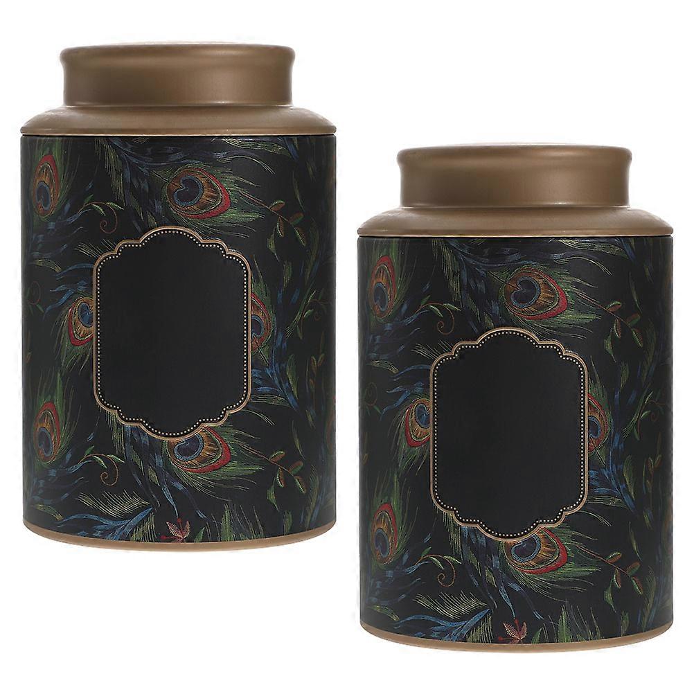 Tinplate Tea Storage Holder 2Pcs Suitable For Home Users And Travelers In Blue Square Shape Moisture-Proof Functionality