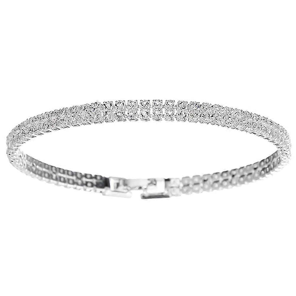 Kids Shiny Zircon Bracelet with Double Row Design for Wearing alloy Silver