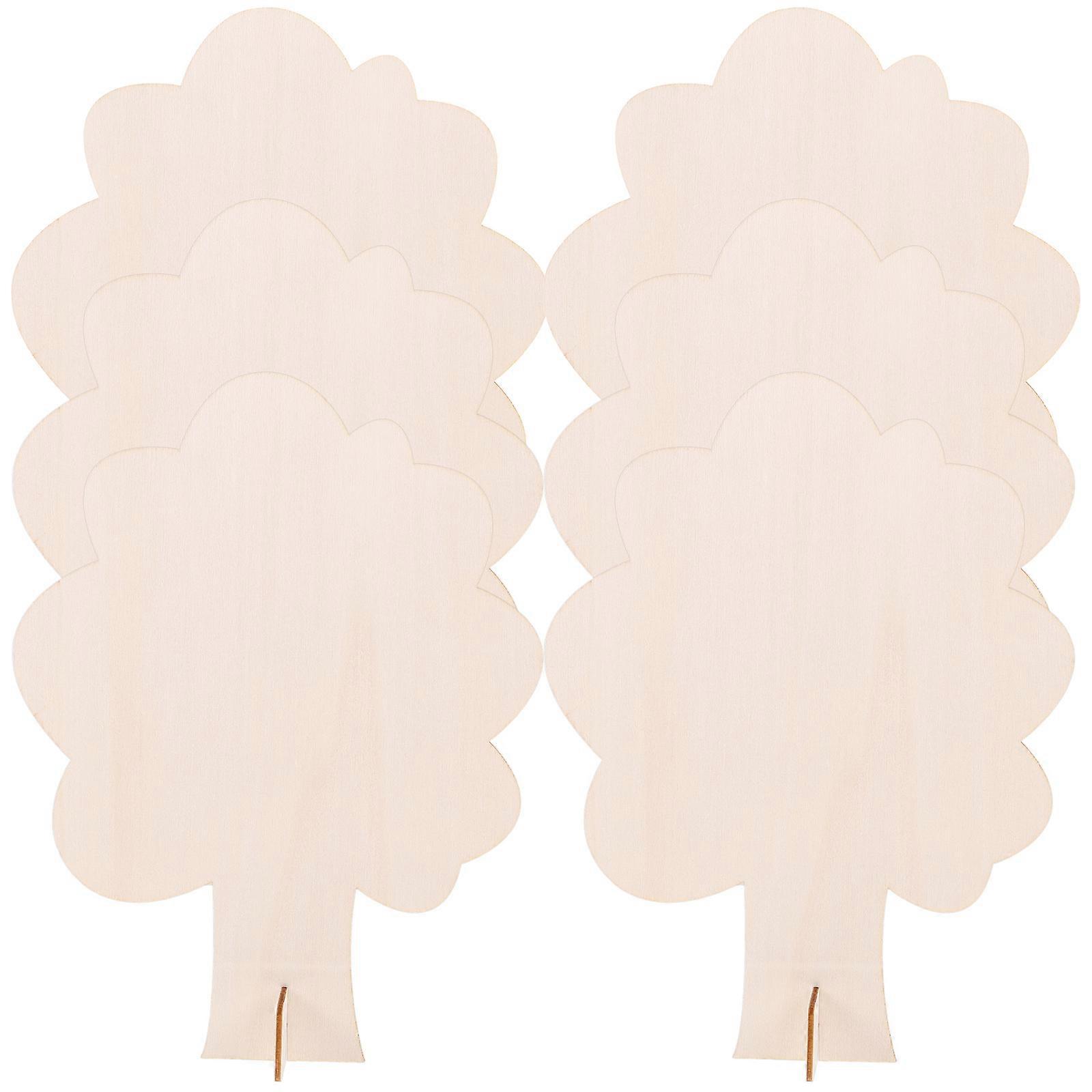 Unpainted Trees Crafts 6Pcs Beige Wooden Tree Decor with Smooth Edges