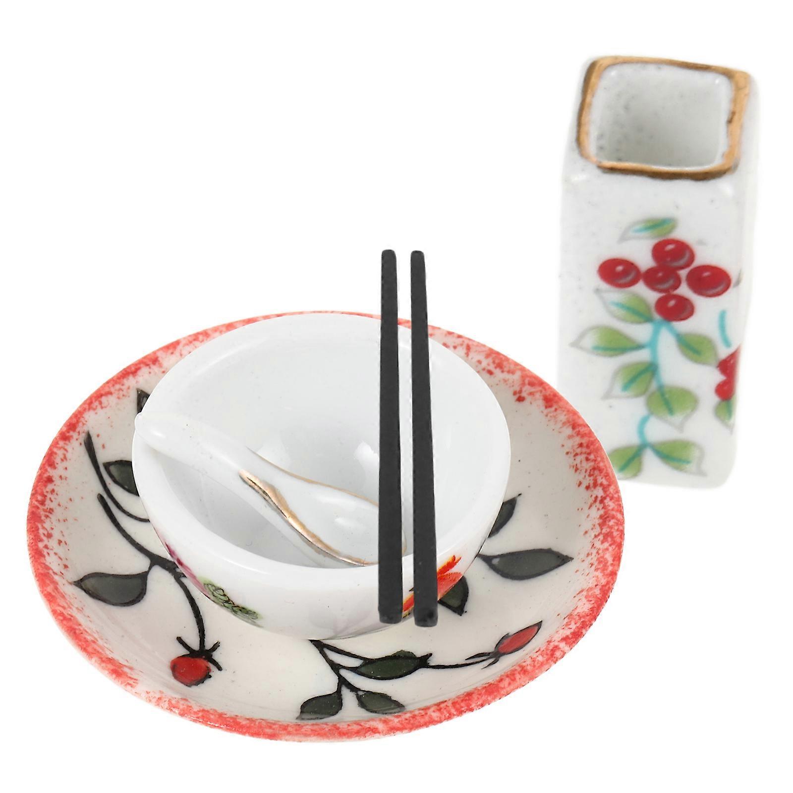 Dollhouse Miniature Dining Set With Plate Bowl And Cutlery For Children Hands-On Toy 1 Set