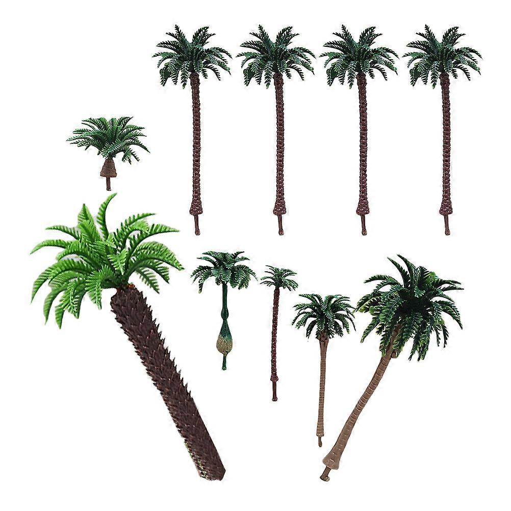 10pcs Miniature Plastic Palm Trees for Dollhouse Tropical Landscape – Realistic Textured Trunk Models for Cake Toppers, Train Railway Scenes &