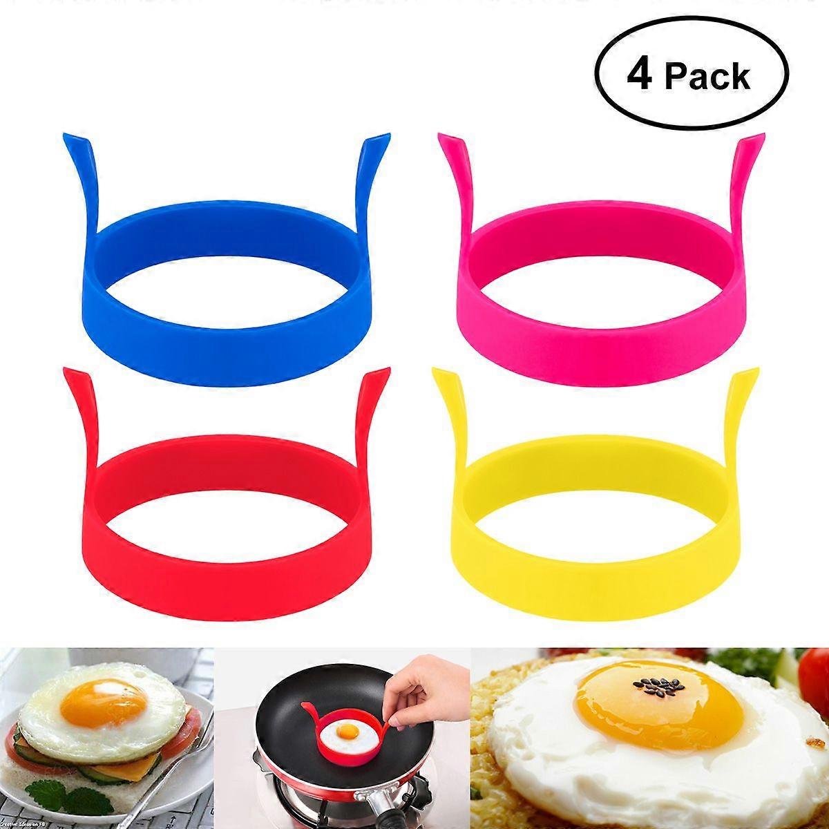 BESTOMZ 4 Colors Round Shaped Silicone Egg Fry Mold Omelettes with Handle Random Color)