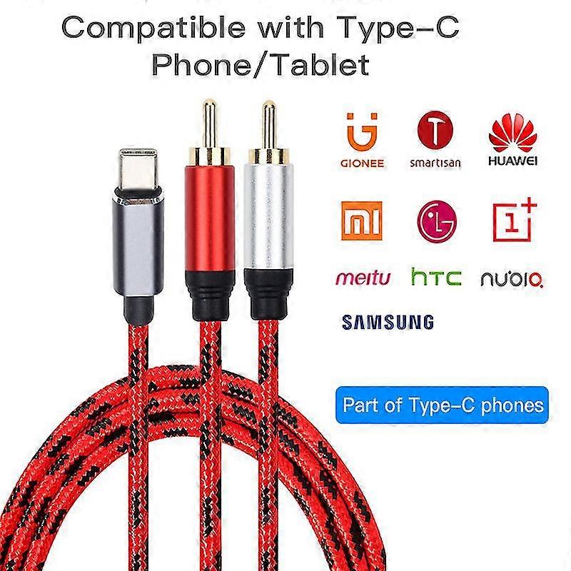Type C USB Audio Cable USB C to 2 RCA Audio Cable Mobile Phone Adapter Speaker Tablet Home Theater and TV 2025