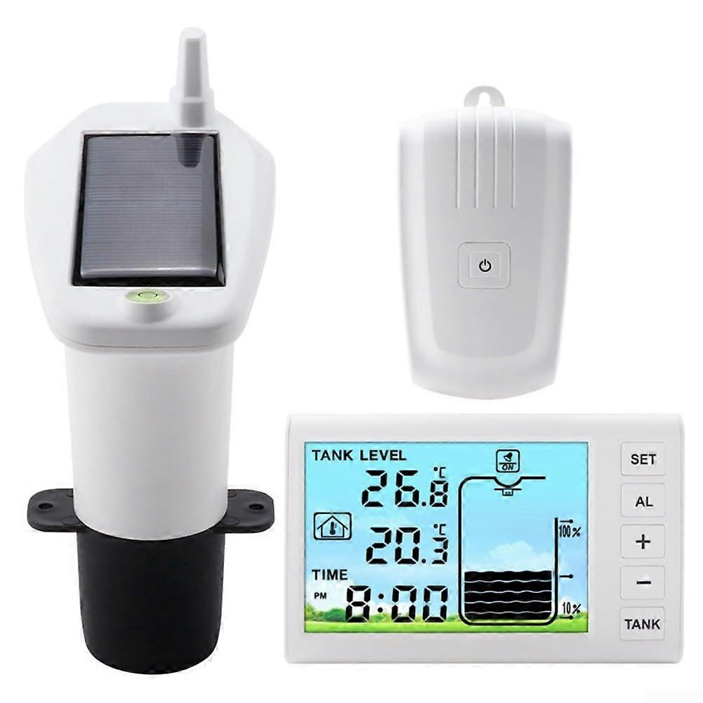 Solarpowered sustainable water depth monitor with temperature function for home use