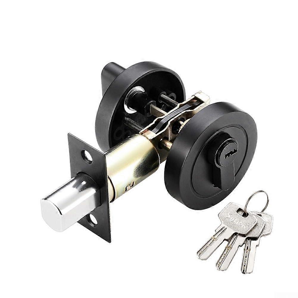 Single Cylinder Security Lock for Home, Door Lock with Keys, Interior and Exterior Handle (Black)