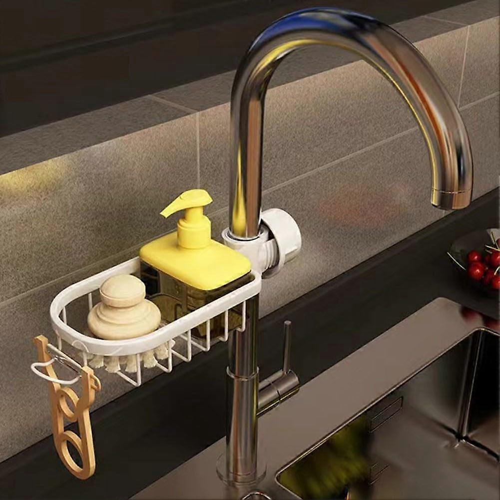 Sponge Storage Solution Non-Punching Aluminum Shelf for Kitchen and Bathroom, White, Compact, Durable Design