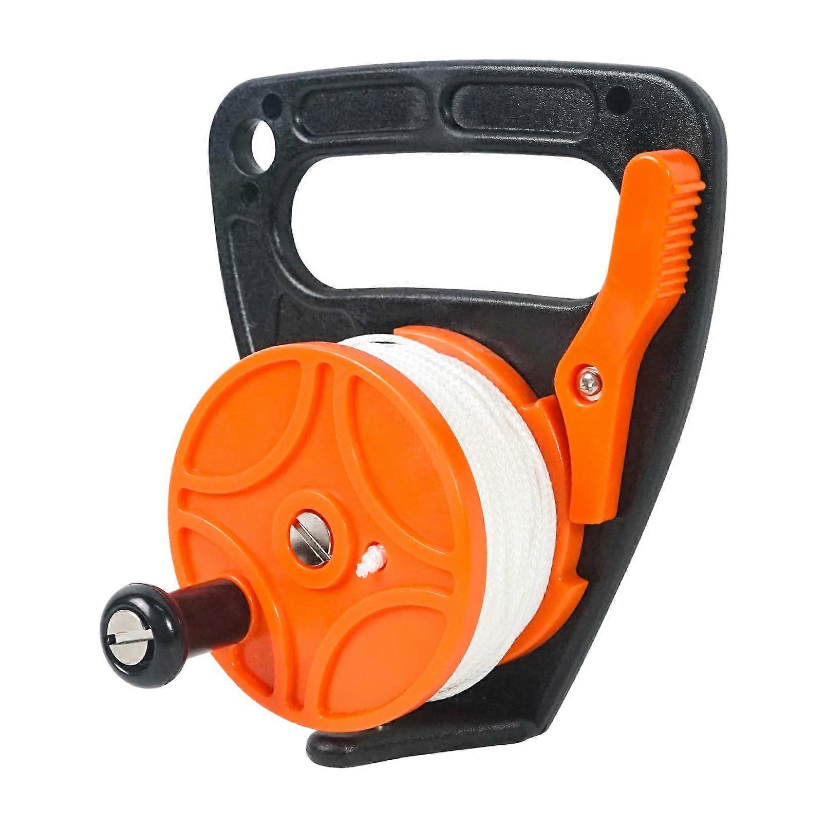 Diving Reel 150ft with Thumb Stopper - Compact Scuba Dive Reel for Kayak Anchor Buoy, Orange and White Line