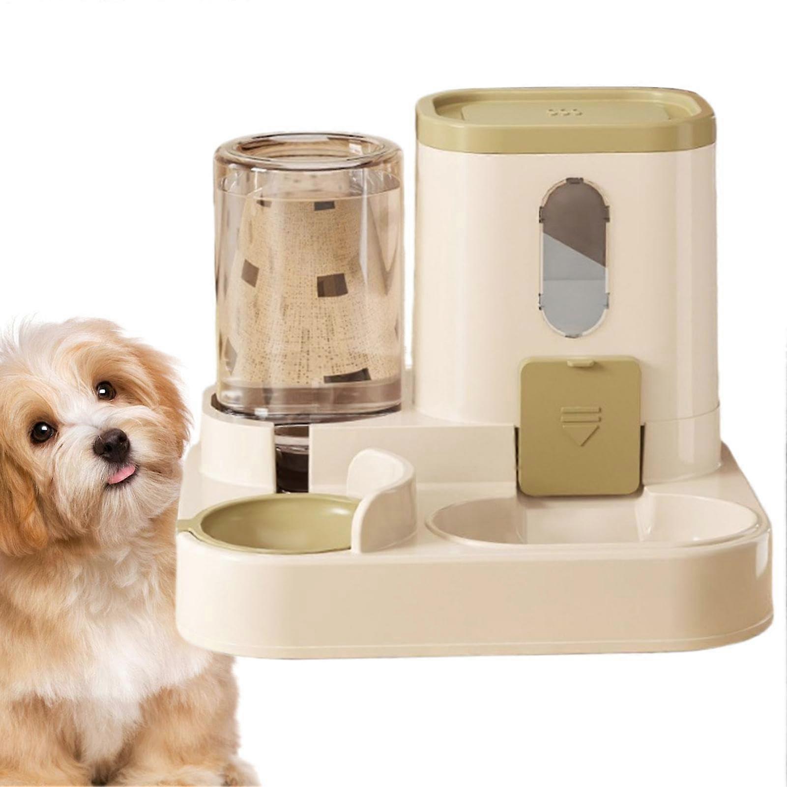 Pet Drinker and Feeder Set, Cat Food and Feeder Set, Automatic Cat Food Dispenser Set, Large Capacity Cat Water Dispenser, Feeder for Cats, Dogs beige