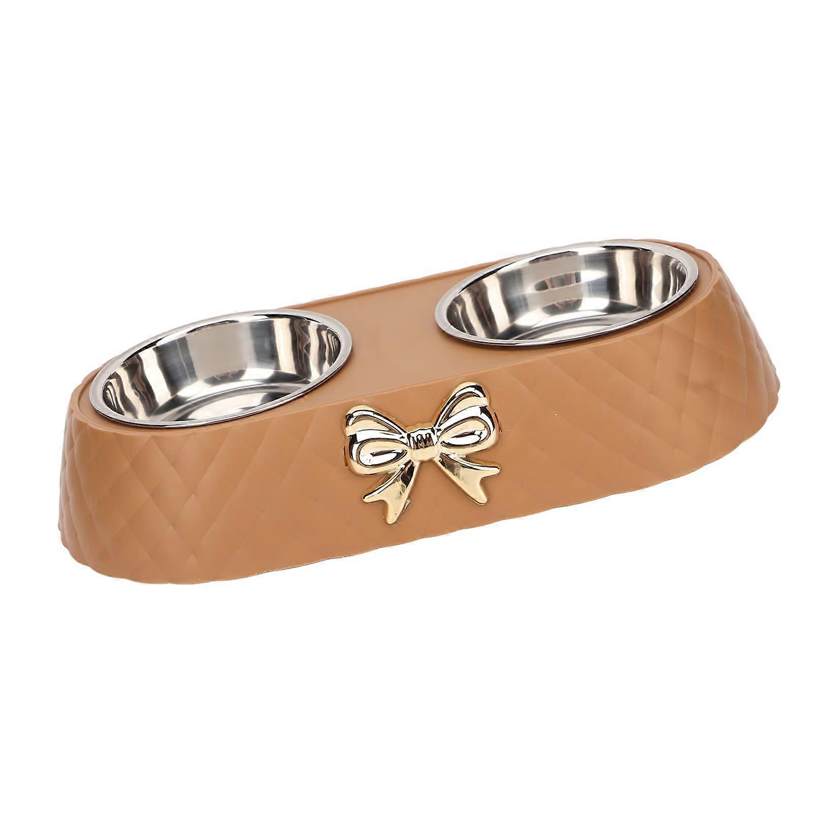 Double Stainless Steel Pet Shells with Non slip Holders for Dog Cats Easy to Clean for Small to Medium sized Pets (Coffee)