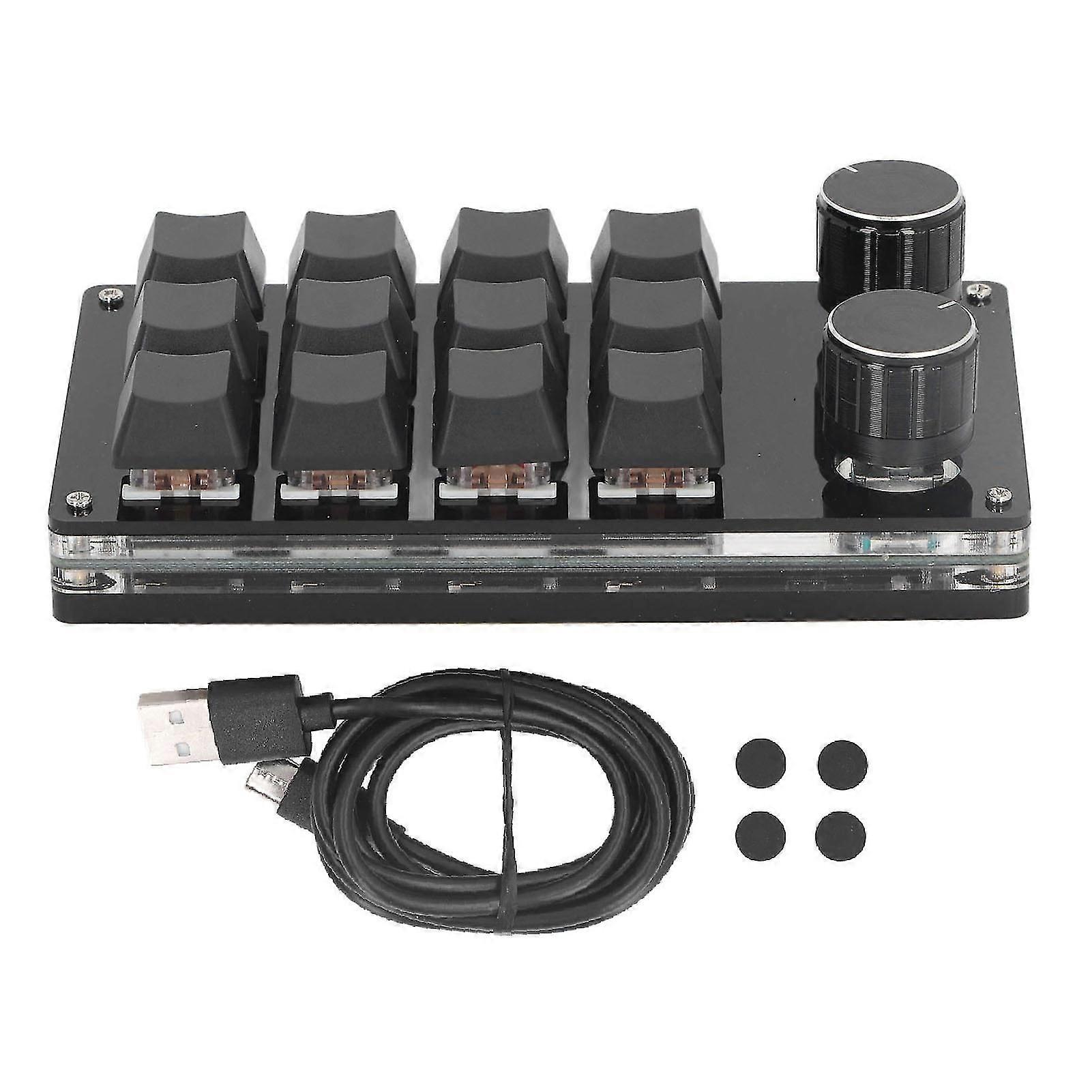 12-Key Macro Mechanical Gaming Keyboard with 2 Knobs, Programmable for Windows