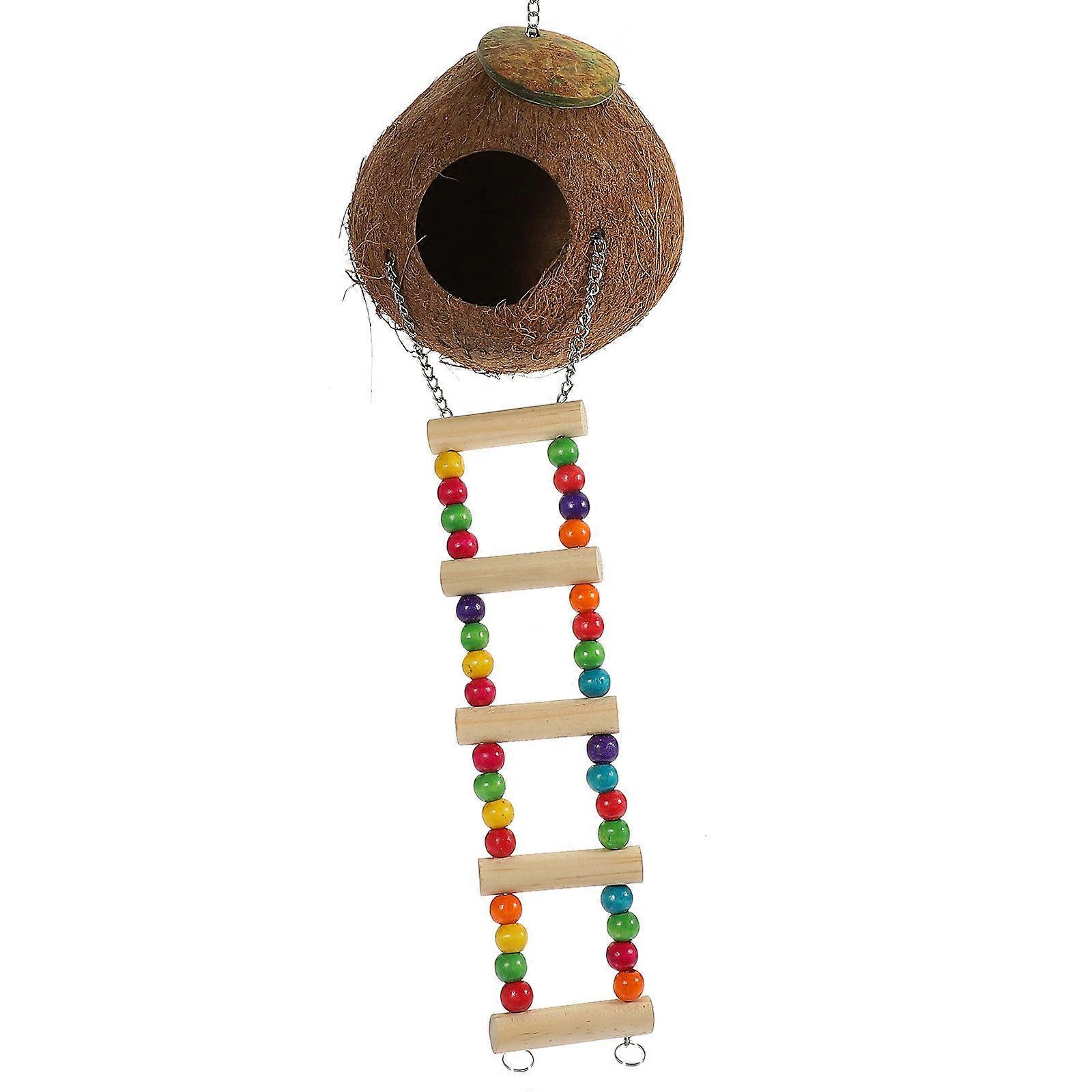 Hanging Coconut Shell Bird Bed for Parrots – Comfortable Nesting House for Birds, Natural Decoration