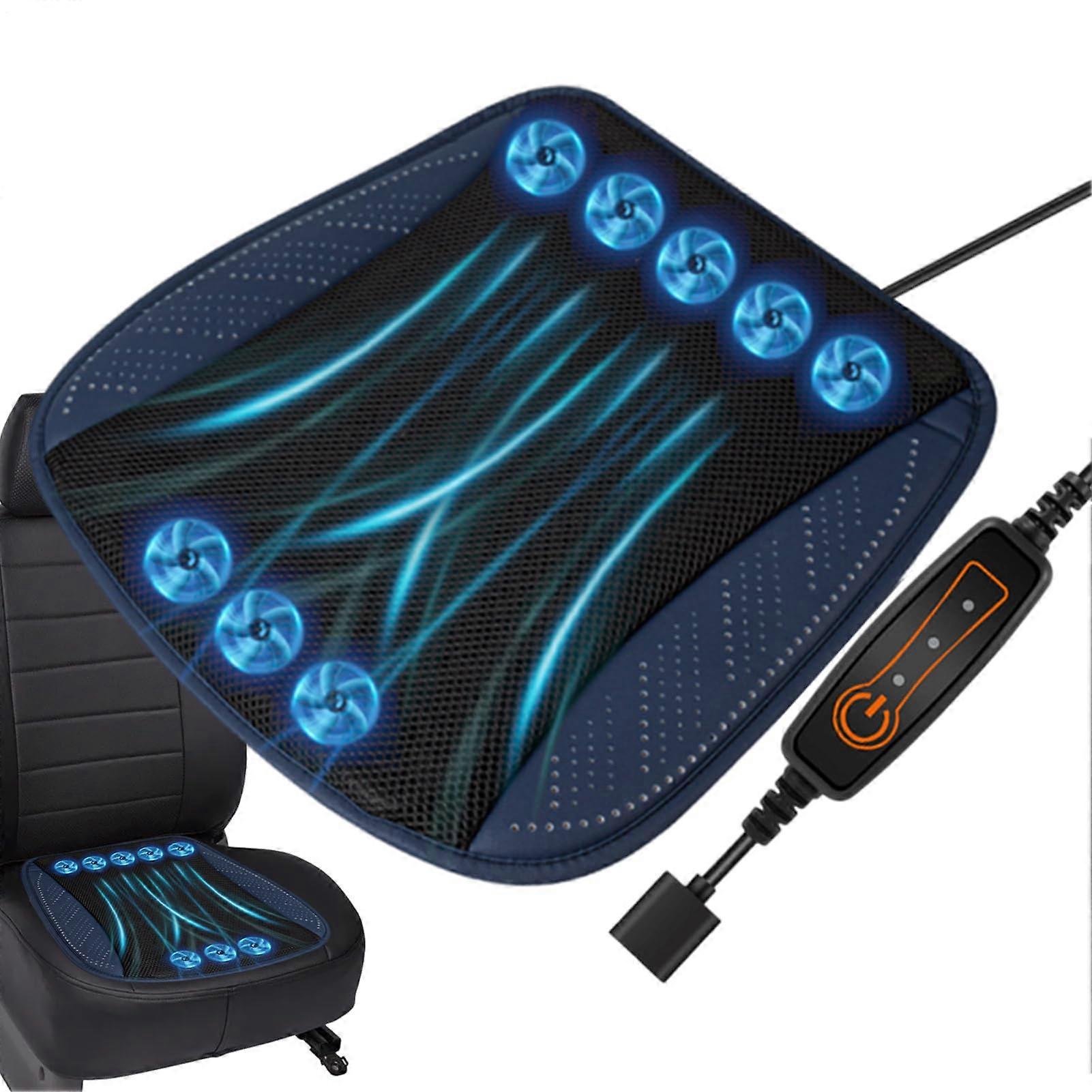 Car Seat Cooler - 8 Fan Ventilated Cushion Pad, 3 Speed Adjustable Cooling Mat, Breathable Gel Layer, Blue