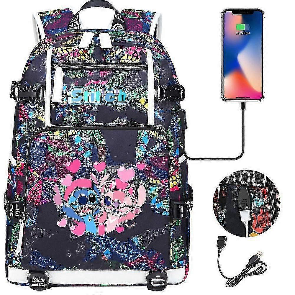 Stitch Character Backpack with USB Port - Large Capacity for School, Travel, and Laptops, Unisex Design