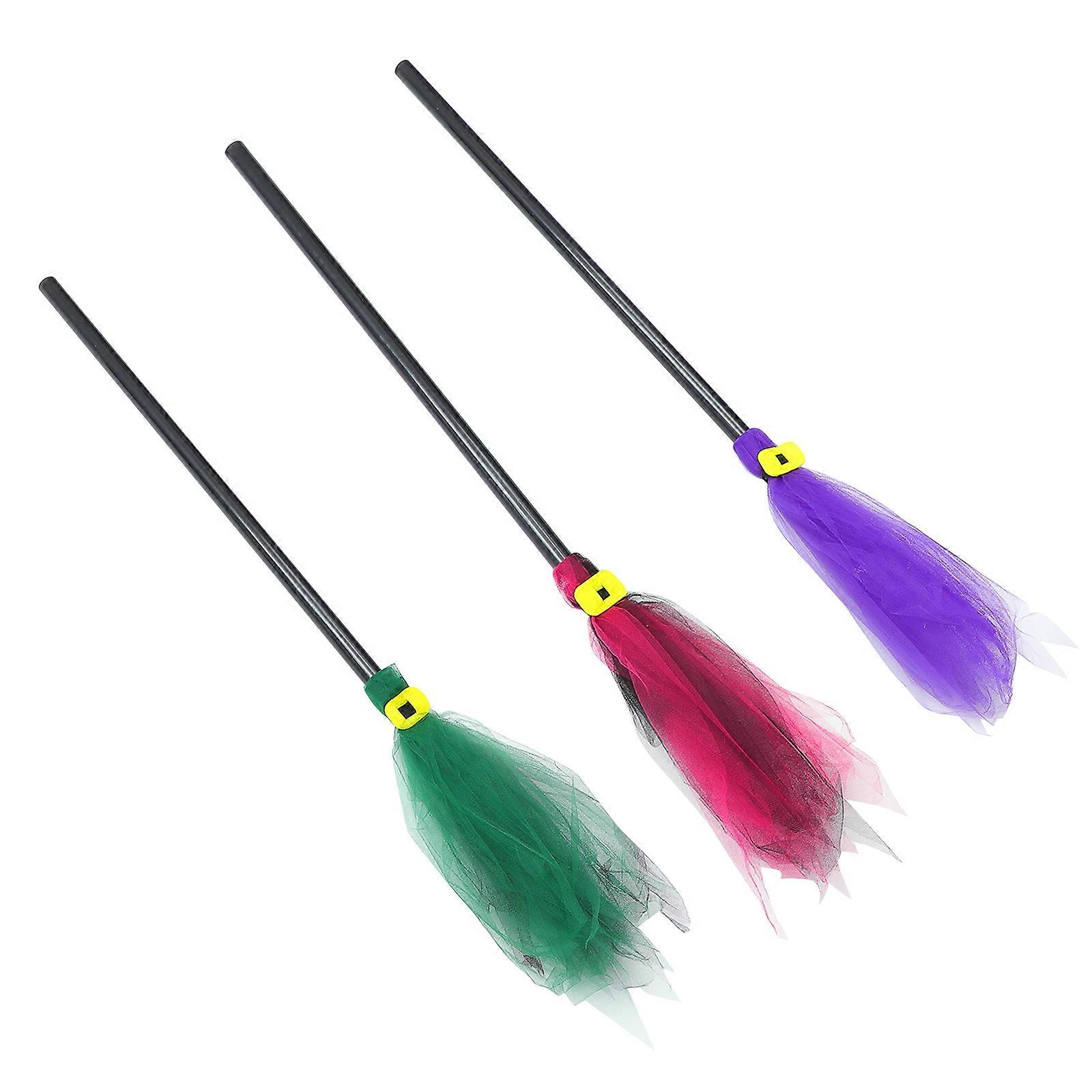 Halloween Broom Decor Plastic Witch Broom Props for Party 3Pcs Assorted Color