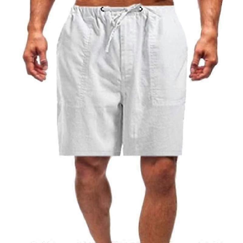 Men Summer Linen Look Shorts Drawstring Loose Beach Pants Plus Size