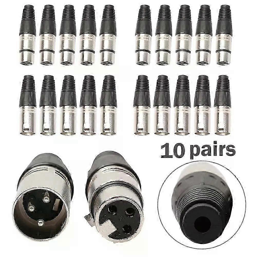 20pcs XLR Male Female Plugs Pure Copper Gold-Plated Feet 3-Pins XLR Connector Microphone Audio Cable Plug MIC Terminal Connector