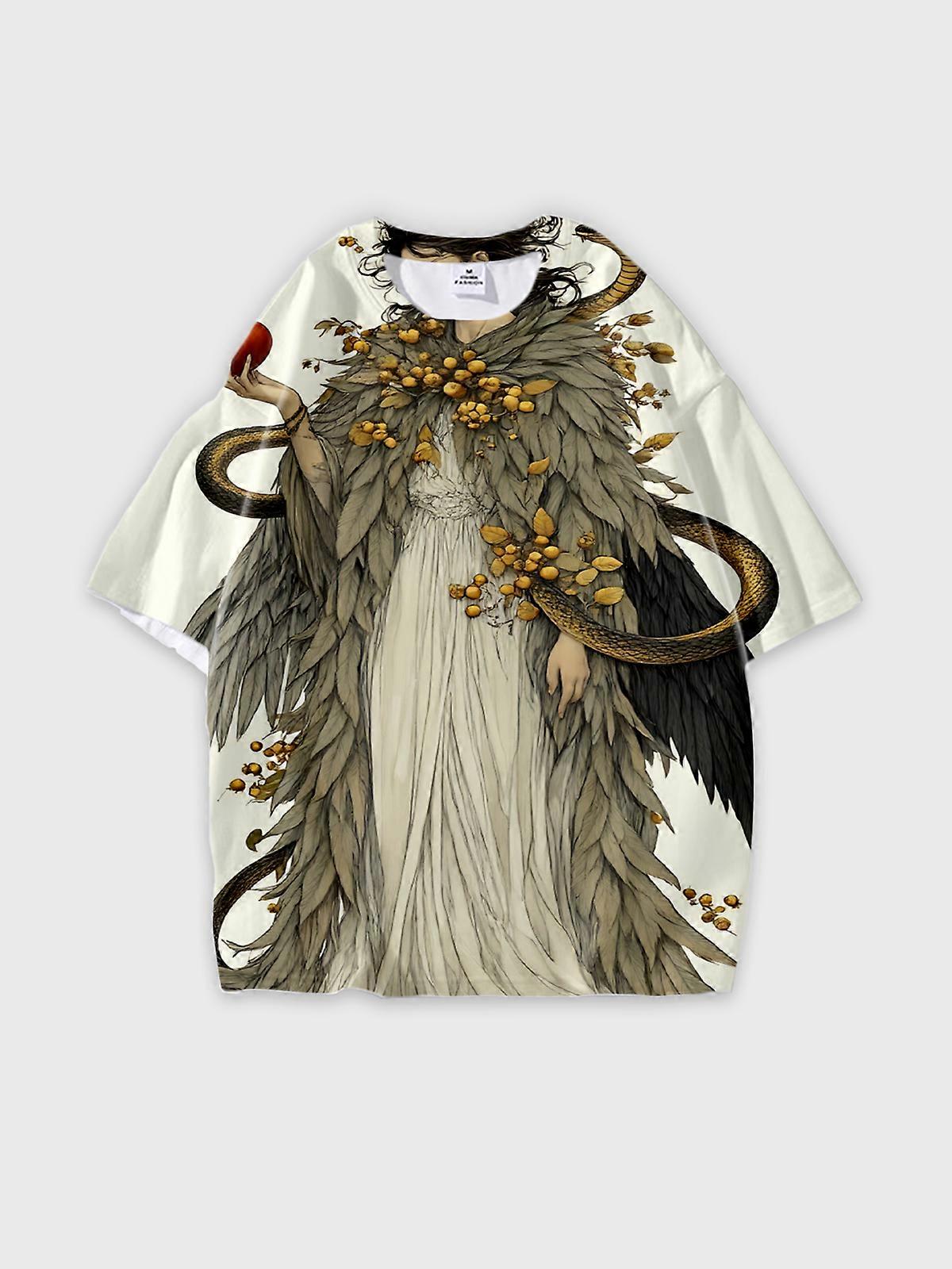 T-Shirt Round Neck, Loose Short Sleeve Pattern Graphic Tee, Unisex Summer Casual Top W2212