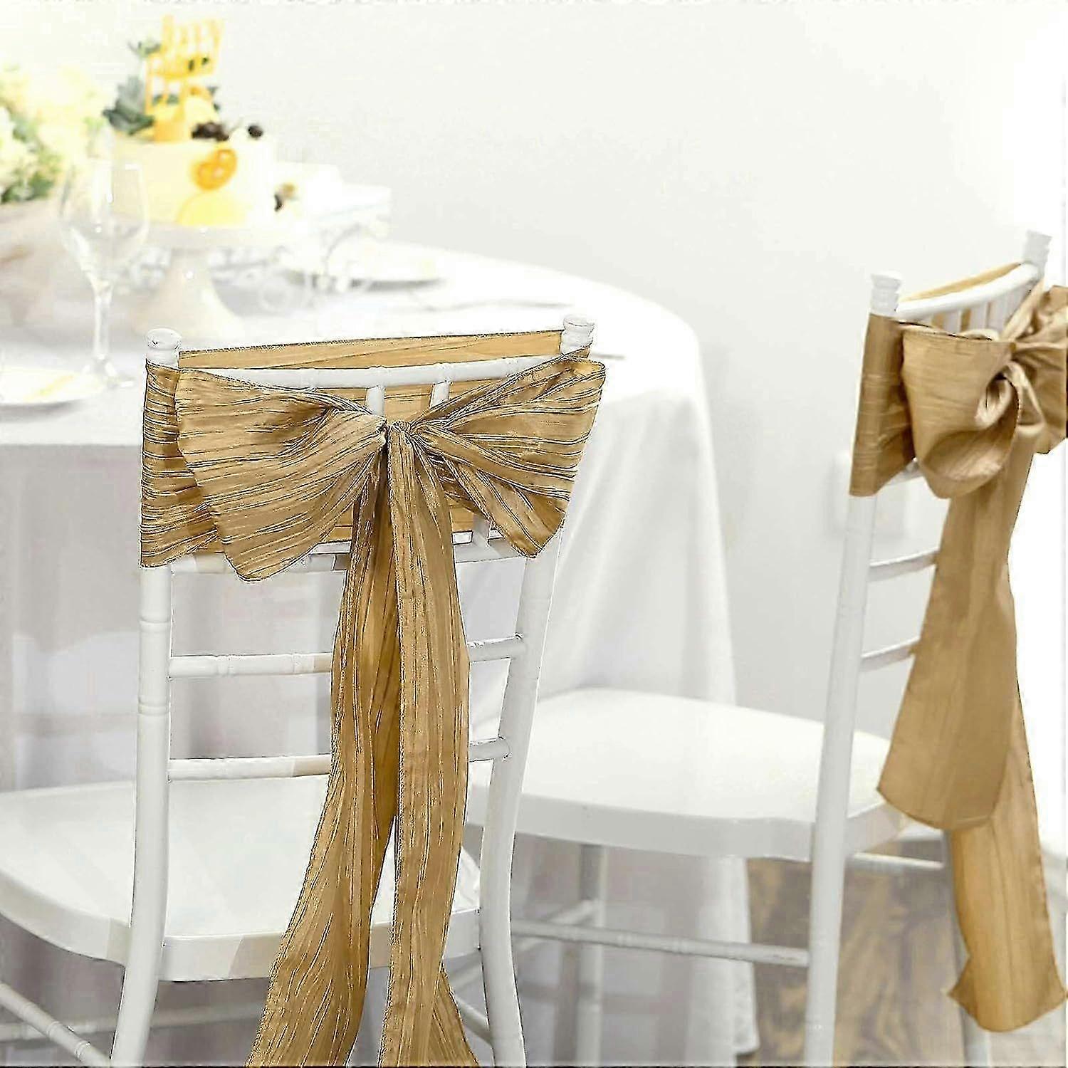 5 Pack | 6"x106" Accordion Crinkle Taffeta Chair Sashes - Gold