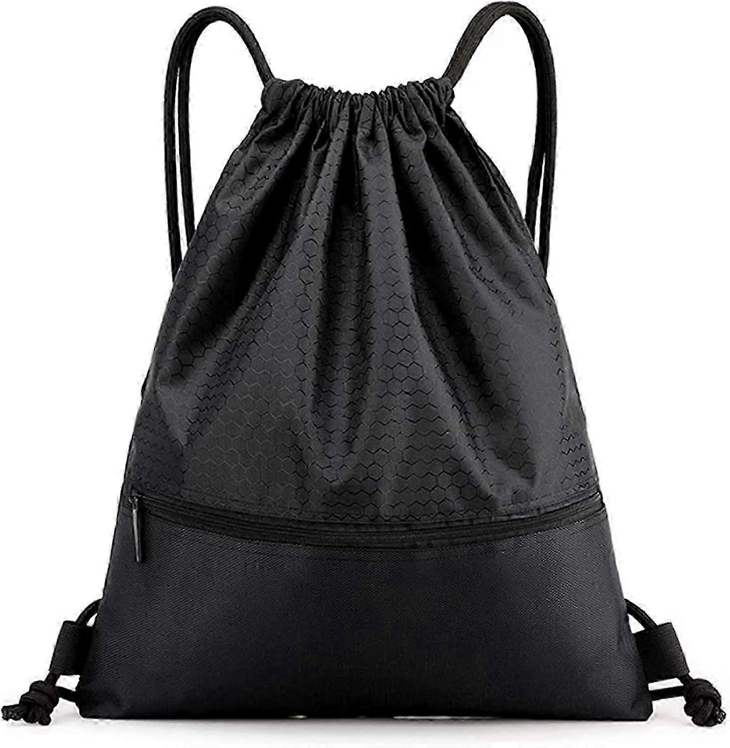 Adjustable Drawstring Backpack, Gym Bag with Zipper Waterproof, Large