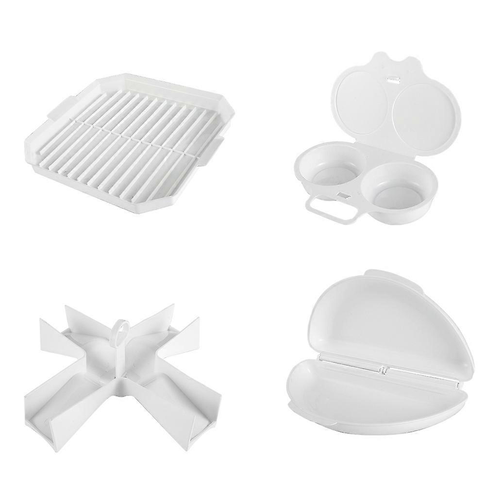 4Pcs Microwave Cooking Set Oven Cookware Set with Bacon Baking Plate Egg Steamer Fried Egg Box Potato Rack for Kitchen
