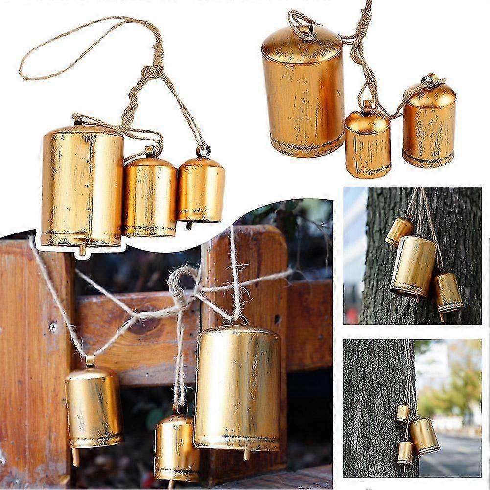 3PCS Rustic Harmony Brass Cow Bells For Home Garden Crafts Christmas Decoration