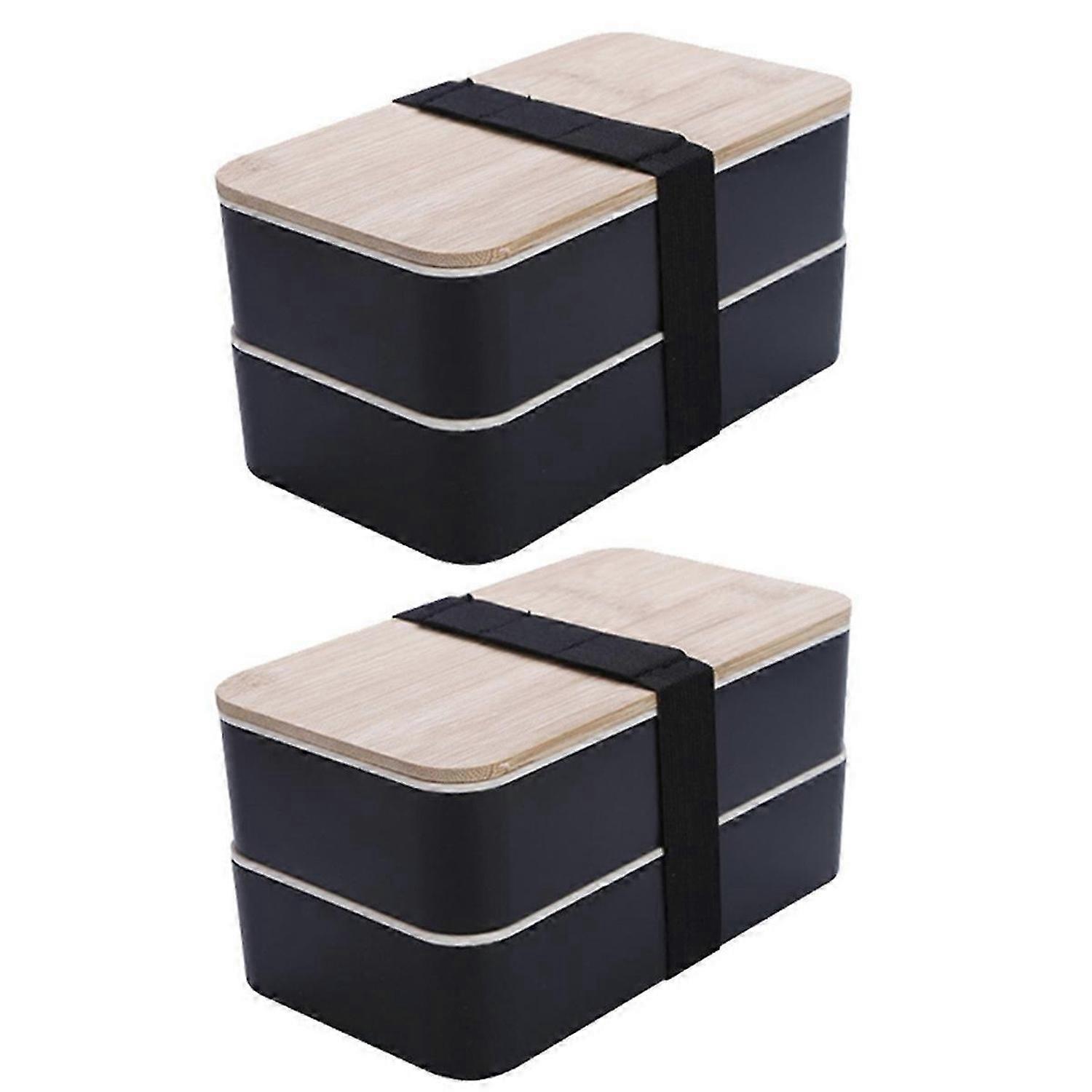 Japanese Style Lunch Box Simple Double Layer Lunch Box Black