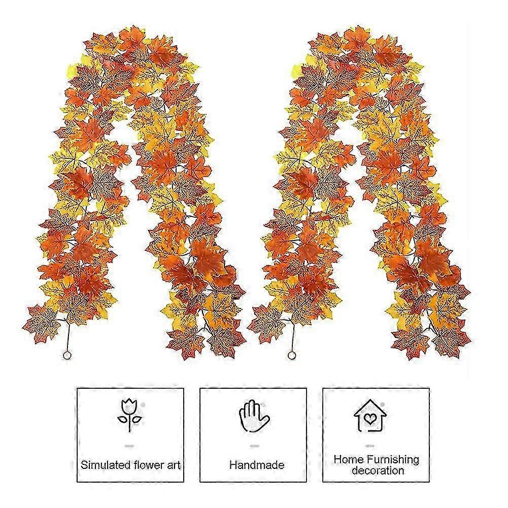 2pcs Fireplace Artificial Fall Decor Home Maple Leaf Garland For