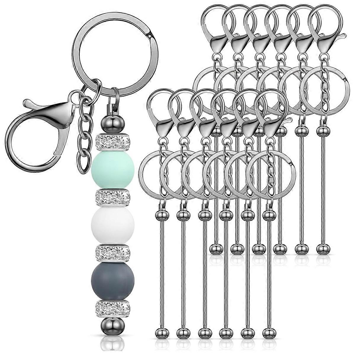 12Pcs Beadable Keychain Bars for Beads Blank Keychain Beaded Keychain