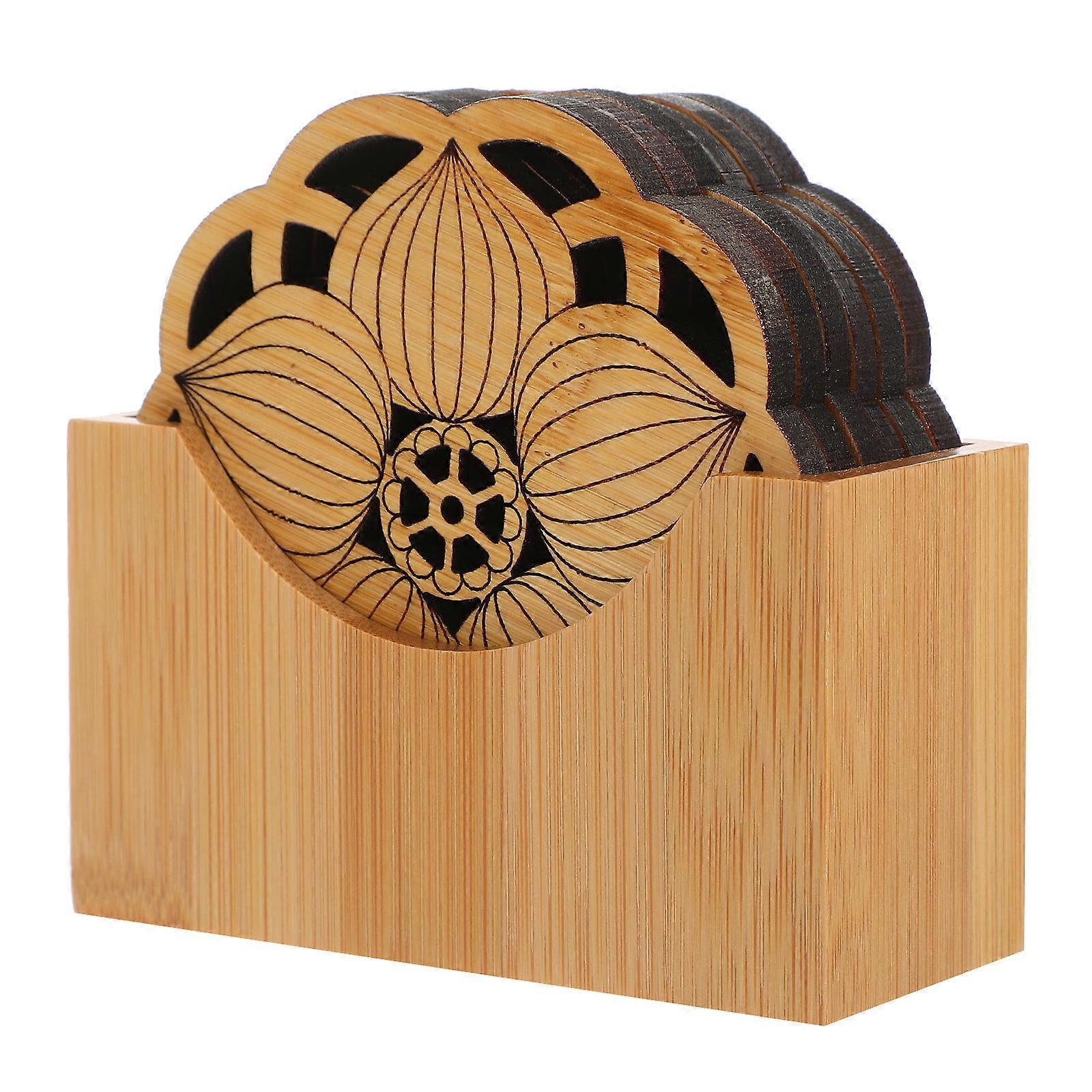 Bamboo Coasters With Coaster Holder For Tea Time And Dining Table Multi Color Elegant Style 12-Pcs