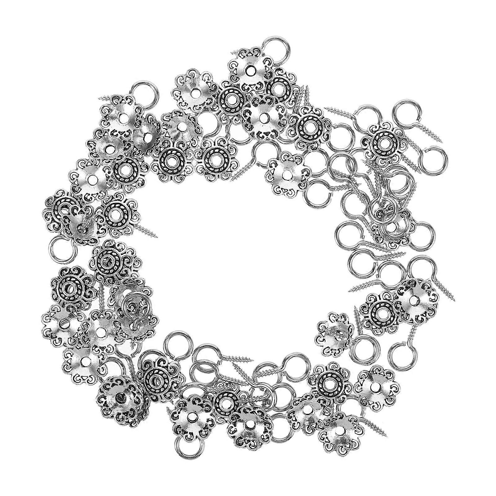 Vintage Spacer Bead Jewelry Making Set for DIY Enthusiasts with Silver Flower Shaped Eye Pins for Bracelet Making 1 Set