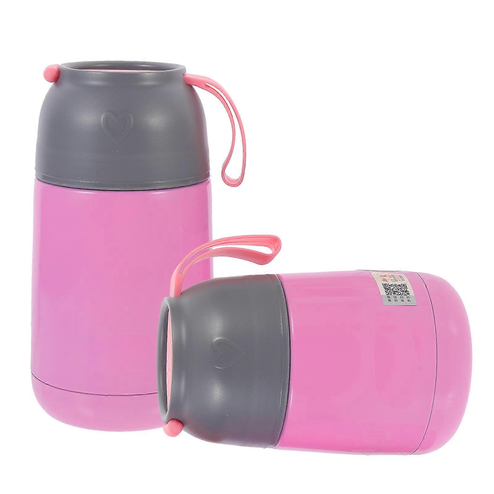 Food Thermal Jar 2 Sets Stainless With Insulated Function In Pink For Heat Preservation And Cold Storage