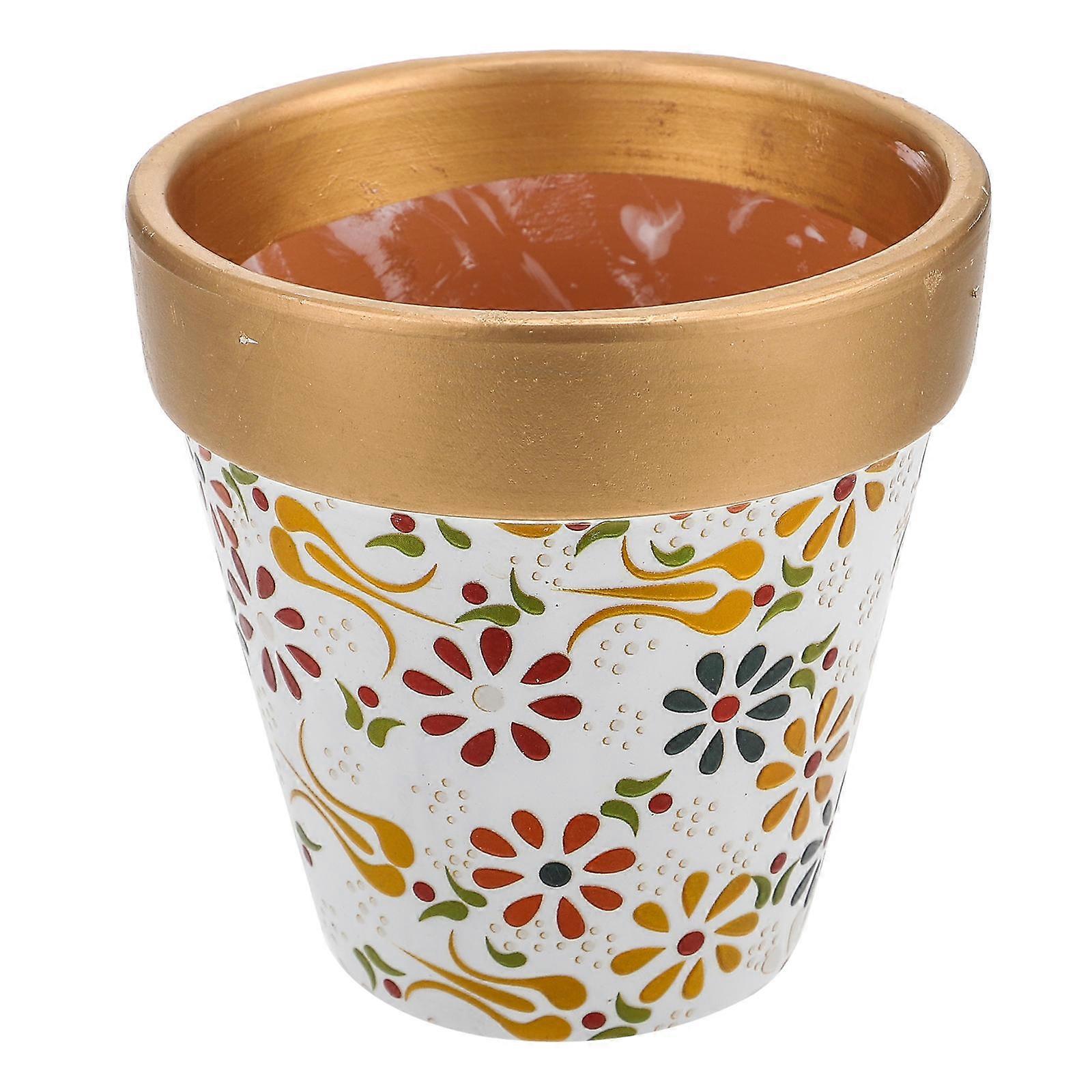 Decorative Flowerpot 2Pcs Golden Ceramic Container For Balcony Decoration Compact Size Retro Design
