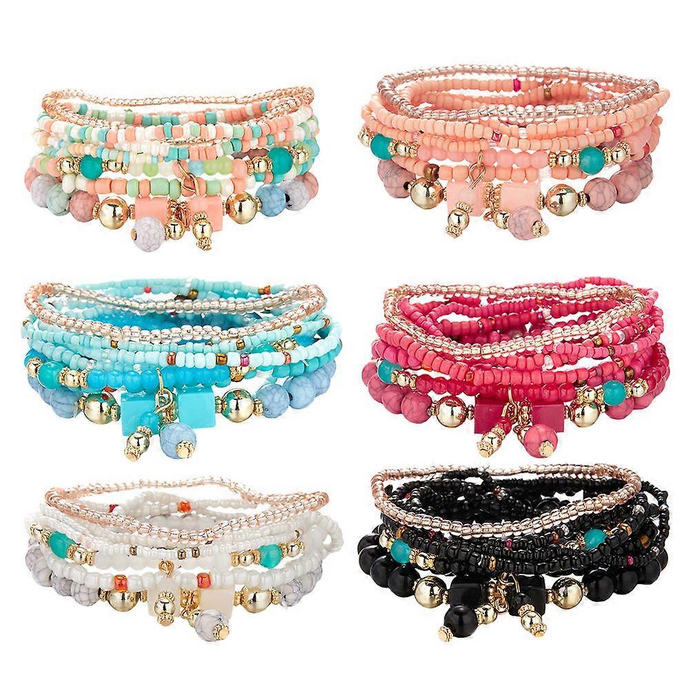 Beaded Bracelets Stackable Multilayered Bracelet for Women 6Sets
