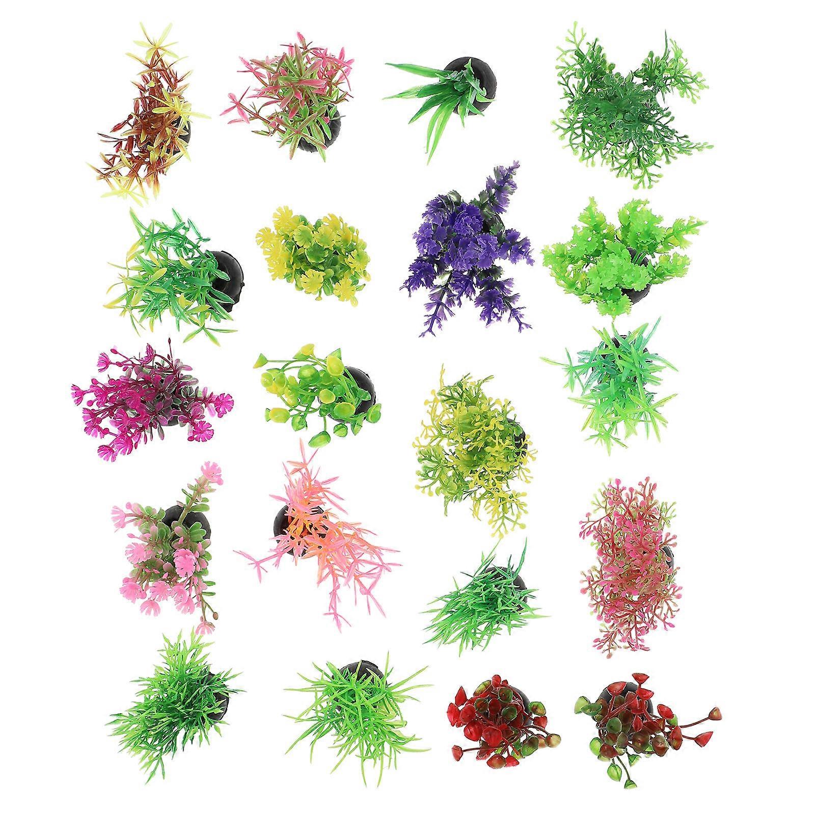 Fish Tank Decor Plastic Artificial Water Grass 60Pcs Mixed Style