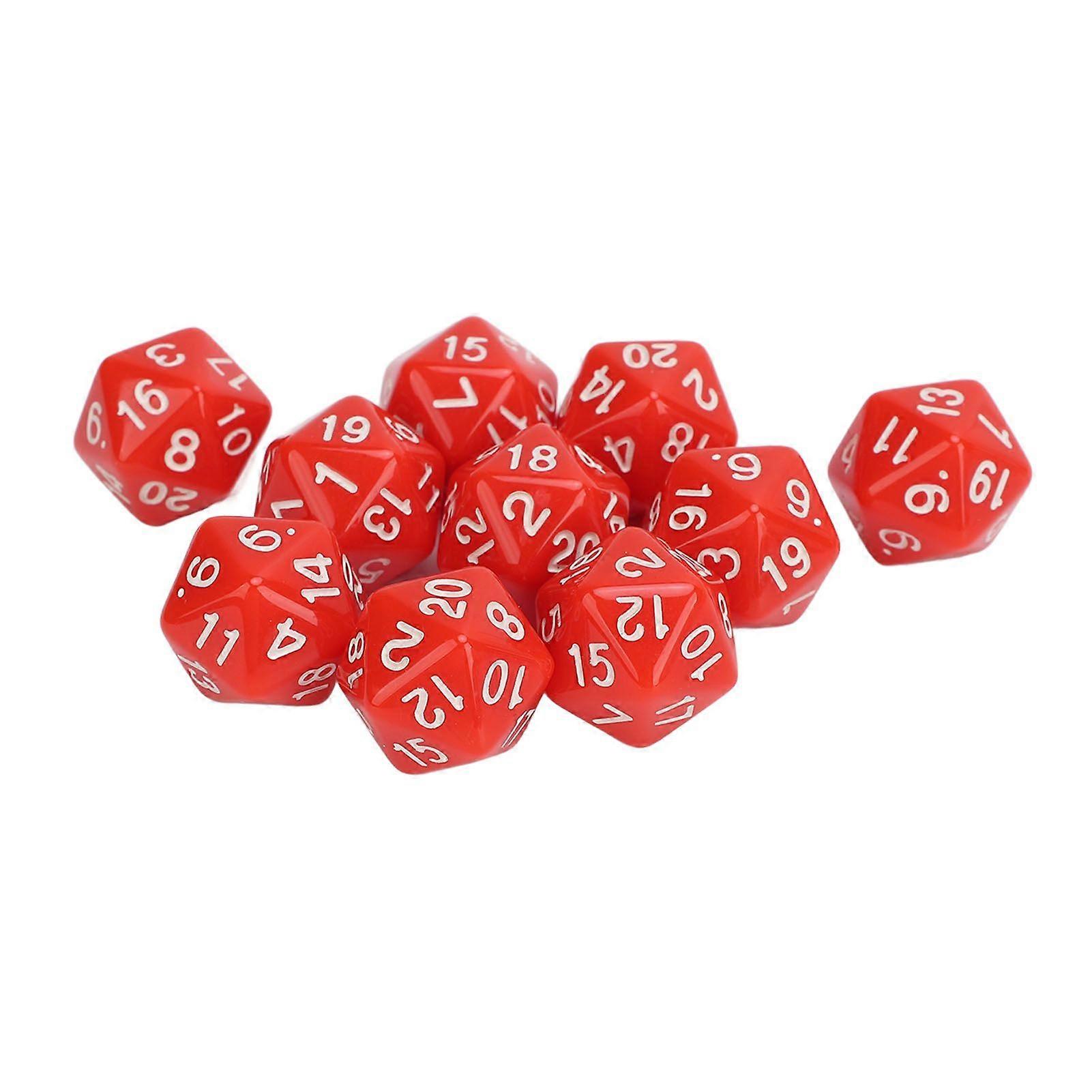 10PCS Polyhedral Dice Set Plastic Lightweight 20 Sided Dice for Role Playing Table Games Red