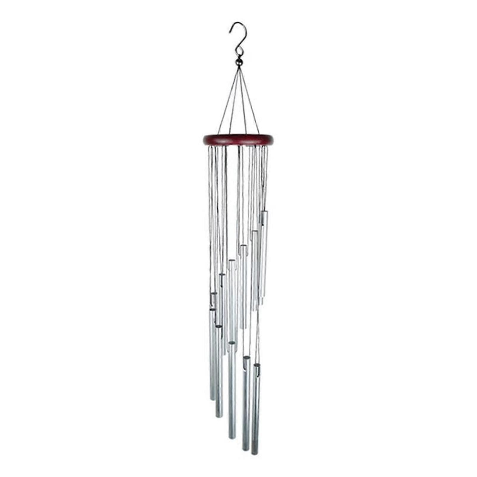 Wind Chimes Nordic Classic Handmade 12Pipe Solid Wood Outdoor Garden Wall Hanging Mahogany Silver
